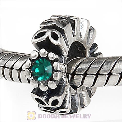 Sterling Silver Twice as Nice Spacer Bead with Emerald Austrian Crystal
