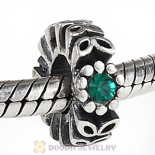 Sterling Silver Twice as Nice Spacer Bead with Emerald Austrian Crystal