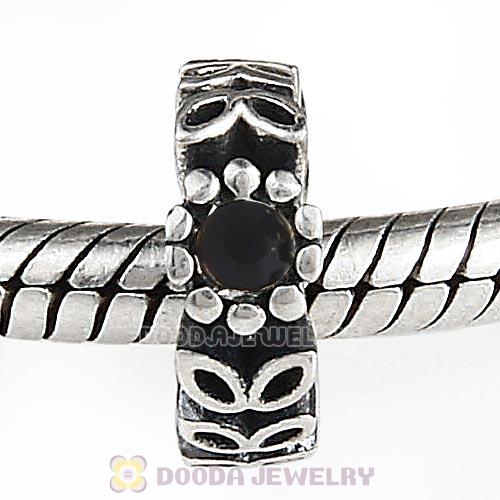 Sterling Silver Twice as Nice Spacer Bead with Jet Austrian Crystal
