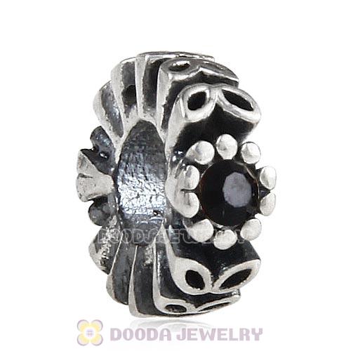Sterling Silver Twice as Nice Spacer Bead with Jet Austrian Crystal