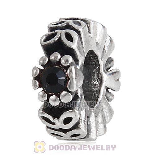 Sterling Silver Twice as Nice Spacer Bead with Jet Austrian Crystal