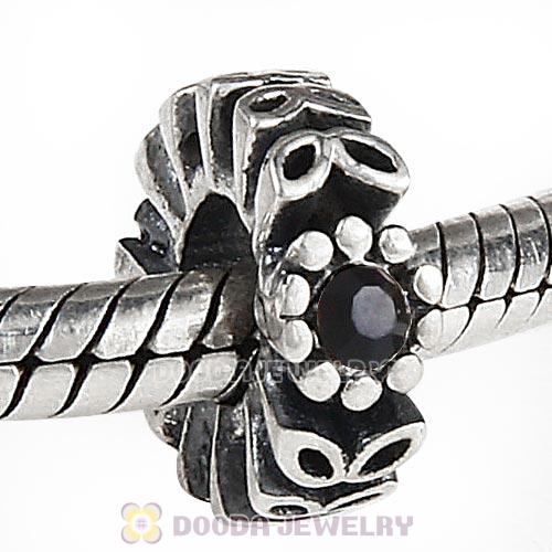 Sterling Silver Twice as Nice Spacer Bead with Jet Austrian Crystal