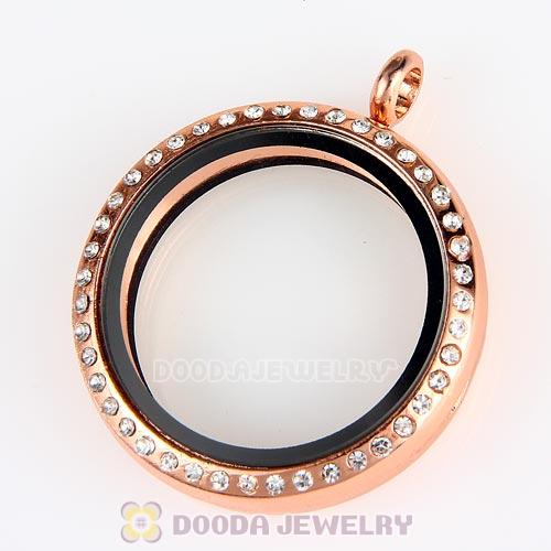 30mm Rose Gold Plated Alloy Glass Floating Locket Pendant with Crystal