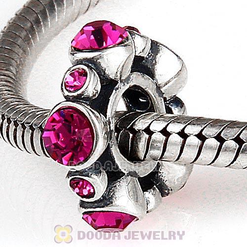 European Style Sterling Silver Spacer Bead with Fuchsia Austrian Crystal