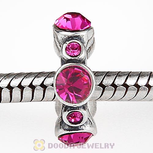 European Style Sterling Silver Spacer Bead with Fuchsia Austrian Crystal