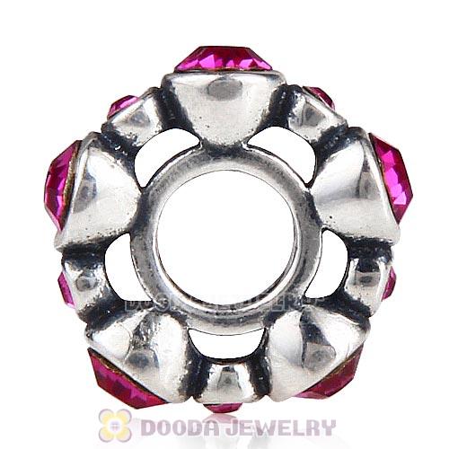 European Style Sterling Silver Spacer Bead with Fuchsia Austrian Crystal
