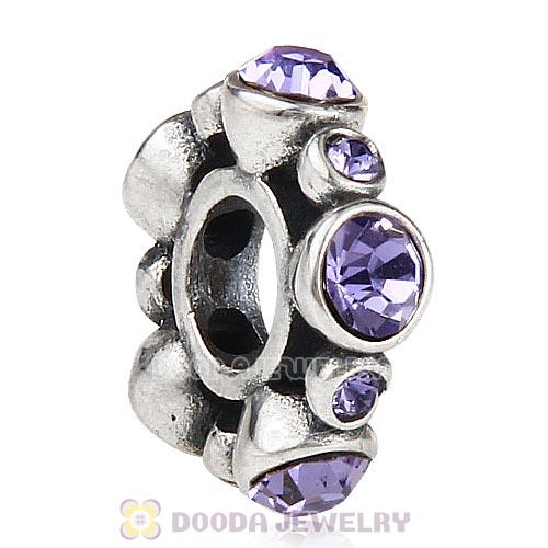 European Style Sterling Silver Spacer Bead with Tanzanite Austrian Crystal