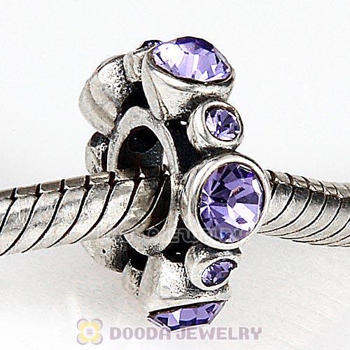 European Style Sterling Silver Spacer Bead with Tanzanite Austrian Crystal