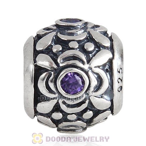 Antique Sterling Silver Flower Charm Beads with CZ Stones