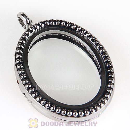 Vintage Platinum Plated Alloy Glass Floating Locket Oval Pendant with Dots