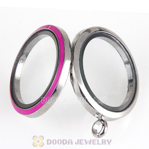 Platinum Plated Alloy Glass Floating Locket Pendant Rose Face