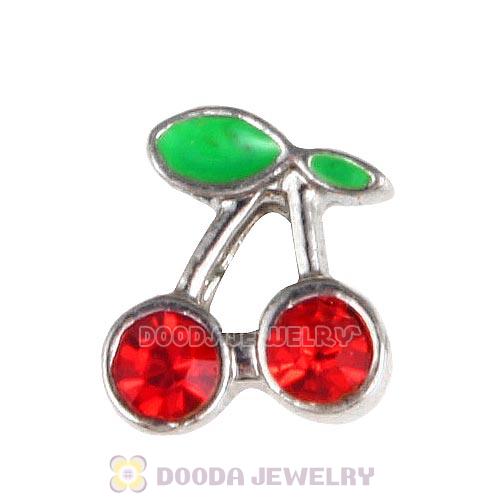 Platinum Plated Alloy Enamel Cherry with Crystal Floating Locket Charms Wholesale