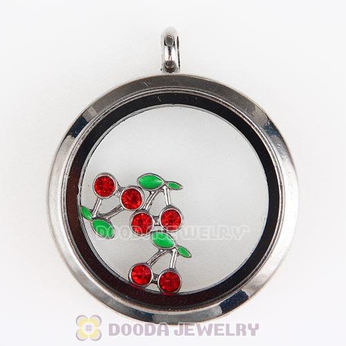 Platinum Plated Alloy Enamel Cherry with Crystal Floating Locket Charms Wholesale