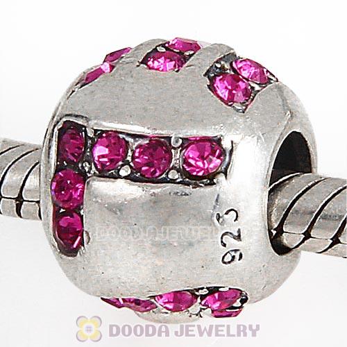 Sterling Silver Surrounded by Love with Fuchsia Austrian Crystal Charm