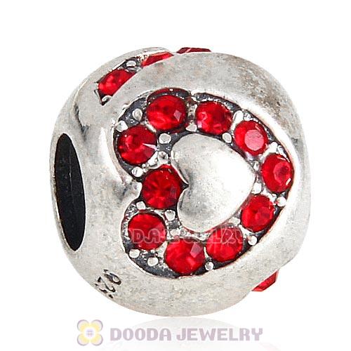 Sterling Silver Surrounded by Love with Light Siam Austrian Crystal Charm