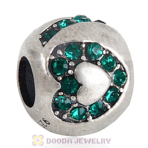 Sterling Silver Surrounded by Love with Emerald Austrian Crystal Charm