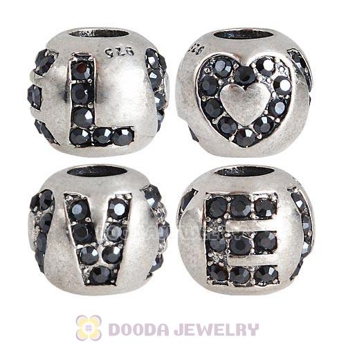 Sterling Silver Surrounded by Love with Jet Hematite Austrian Crystal Charm
