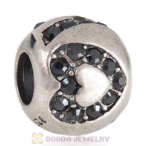 Sterling Silver Surrounded by Love with Jet Hematite Austrian Crystal Charm