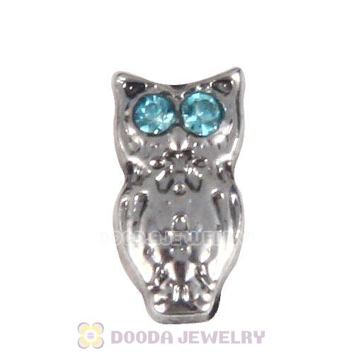 Platinum Plated Alloy Bright eyed owl with Crystal Floating Locket Charms Wholesale