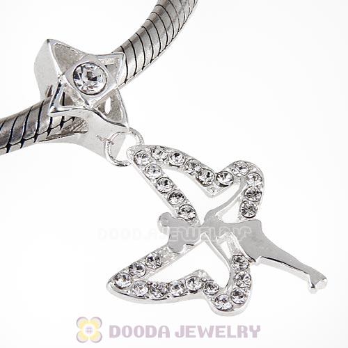 European Style Sterling Silver Dangle Tinkerbell Beads with Clear Austrian Crystal