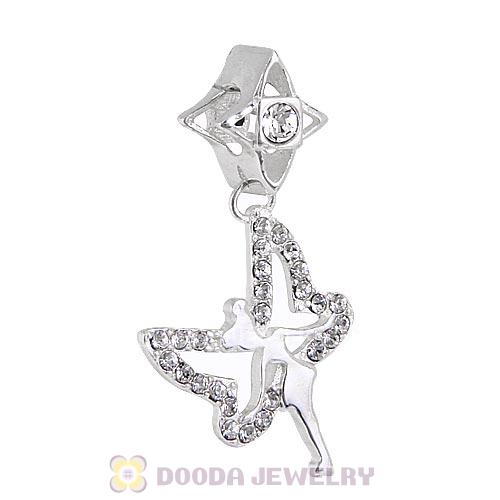 European Style Sterling Silver Dangle Tinkerbell Beads with Clear Austrian Crystal