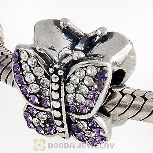 Sterling Silver Sparkling Butterfly with Tanzanite and Clear Austrian Crystal Charm