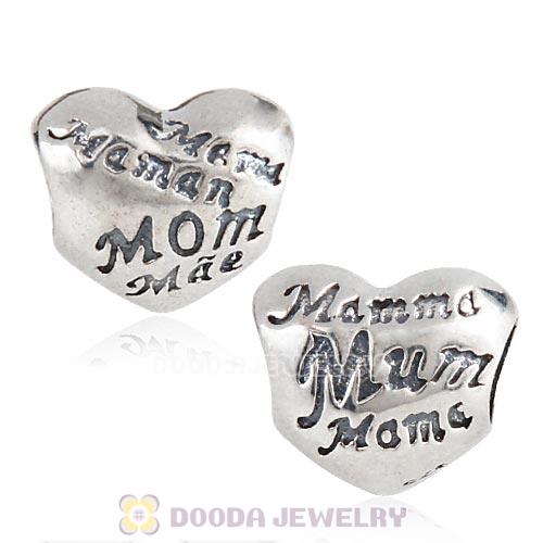Sterling Silver MOM Heart Charm with MOM Love in Different Languages
