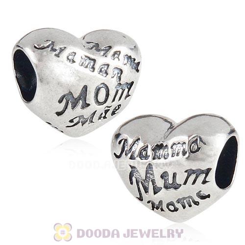 Sterling Silver MOM Heart Charm with MOM Love in Different Languages