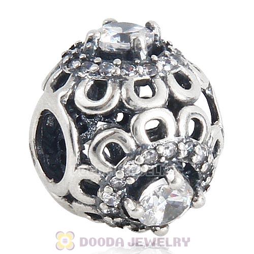 Antique Sterling Silver Floral Brilliance Beads with Clear CZ Stones