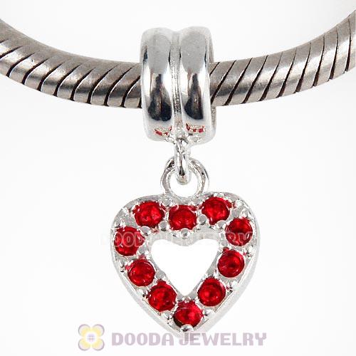 Sterling Silver Heart Dangle Charms with Light Siam Austrian Crystal