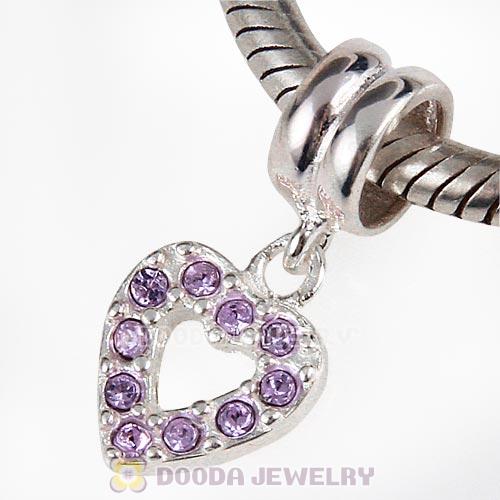Sterling Silver Heart Dangle Charms with Violet Austrian Crystal