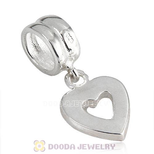 Sterling Silver Heart Dangle Charms with Amethyst Austrian Crystal