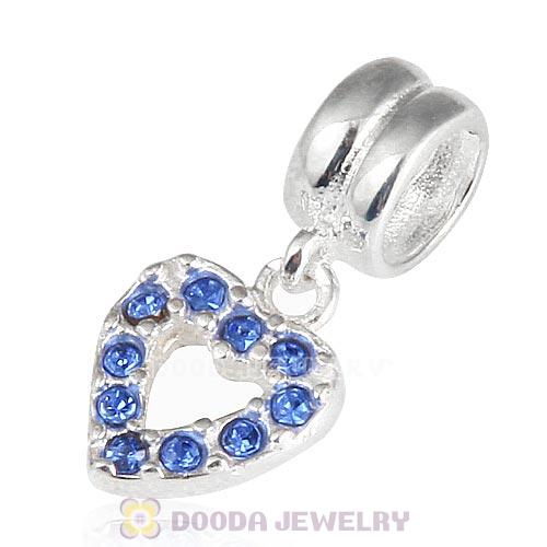 Sterling Silver Heart Dangle Charms with Sapphire Austrian Crystal