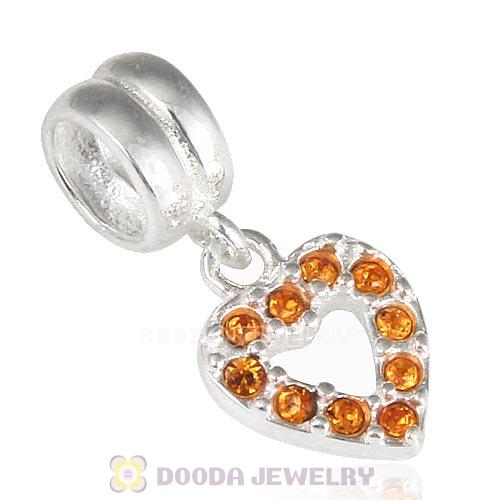 Sterling Silver Heart Dangle Charms with Topaz Austrian Crystal