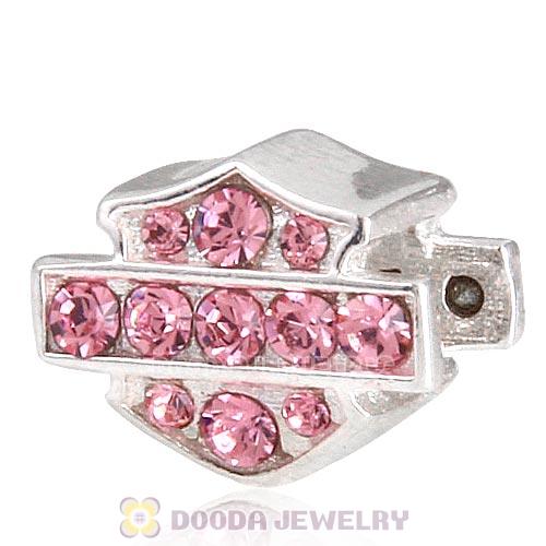 Sterling Silver HD Ride Bead with Light Rose Austrian Crystal European Style