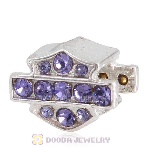 Sterling Silver HD Ride Bead with Tanzanite Austrian Crystal European Style