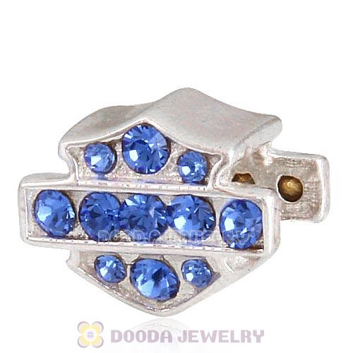 Sterling Silver HD Ride Bead with Sapphire Austrian Crystal European Style