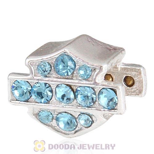 Sterling Silver HD Ride Bead with Aquamarine Austrian Crystal European Style