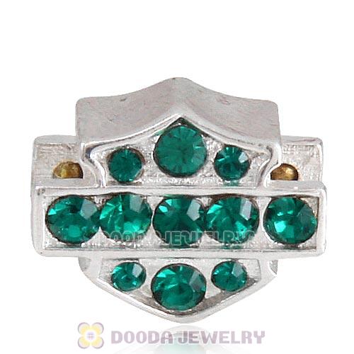 Sterling Silver HD Ride Bead with Emerald Austrian Crystal European Style