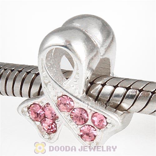 Sterling Silver Ribbon Lung Cancer Bead with Light Rose Austrian Crystal