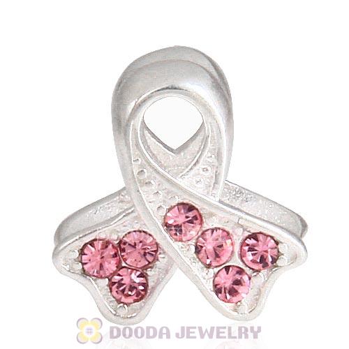 Sterling Silver Ribbon Lung Cancer Bead with Light Rose Austrian Crystal