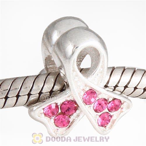 Sterling Silver Ribbon Lung Cancer Bead with Rose Austrian Crystal