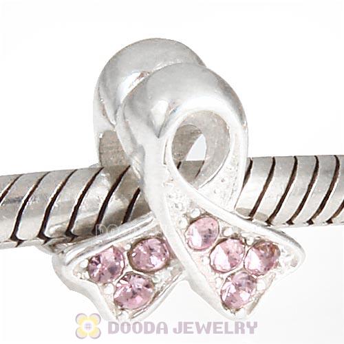 Sterling Silver Ribbon Lung Cancer Bead with Light Amethyst Austrian Crystal