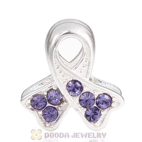 Sterling Silver Ribbon Lung Cancer Bead with Tanzanite Austrian Crystal