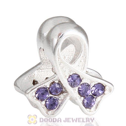 Sterling Silver Ribbon Lung Cancer Bead with Tanzanite Austrian Crystal