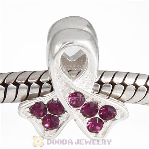 Sterling Silver Ribbon Lung Cancer Bead with Amethyst Austrian Crystal
