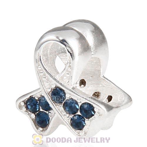 Sterling Silver Ribbon Lung Cancer Bead with Montana Austrian Crystal