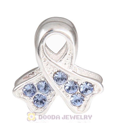 Sterling Silver Ribbon Lung Cancer Bead with Light Sapphire Austrian Crystal