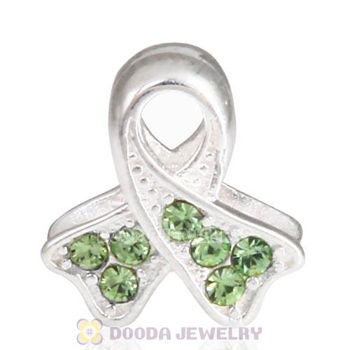 Sterling Silver Ribbon Lung Cancer Bead with Peridot Austrian Crystal