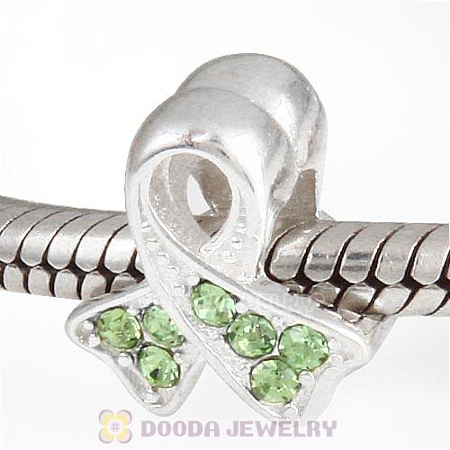 Sterling Silver Ribbon Lung Cancer Bead with Peridot Austrian Crystal